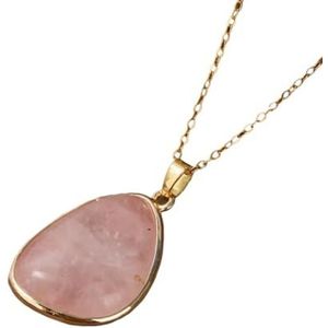 Natural Gemstone Pendant Healing Crystal Labradorite Amethysts Slab Necklace Gold Jewelry Gifts (Color : Rose Quartz)