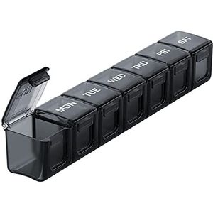 Pillendoos, 7 dagen, grote vakken, pillendoos, medicijnbox, pillendoos, 1 week, medicijnbox, supplementbox, reistabletten, boxen, voedingssupplementen, tablettensorteerder, zwart