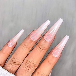 Coffin False Nails Long Fake Nails Ballerina Acrylic Press on Nails Gradient Stick on Nails 24pcs for Women and Girls