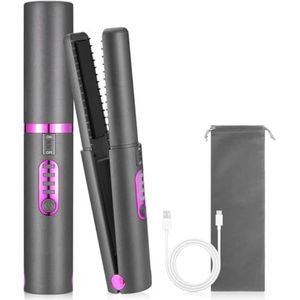 OBEST Draadloze stijltang, 2-in-1 krultang, draagbare mini-reisstijltang, draadloos, 5000 mAh, snel opwarmen, 3 instelbare temperaturen, type C oplaadbaar