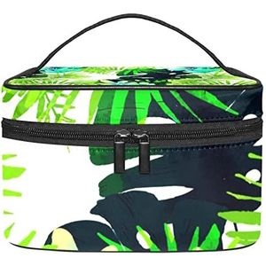 Tropische groene blad make-up organizer tas, reismake-up tas organizer case draagbare cosmetische tas voor vrouwen en meisjes toiletartikelen, Meerkleurig, 22.5x15x13.8cm/8.9x5.9x5.4in