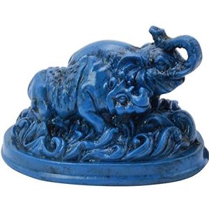 juanxian Feng Shui Blauwe Olifant en Neushoorn voor bescherming + Gratis Mxsabrina Rode String Armband C1008,9x6,9x6,9 cm