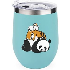 Comfy Bed Panda Wasbeer Konijn Hamster Geïsoleerde Tumbler met Deksel Leuke Roestvrijstalen Koffiemok Duurzame Thee Cup Reismok Groene Stijl