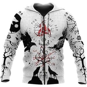 Viking Sweatshirt Hoodie Pullover 3D Geprint Patroon Hoodies Gepersonaliseerde Hip Hop Streetwear Tops Grappige Viking Hoody Unisex Zip Hoodies Cosplay (Color : Color, Size : XXL)