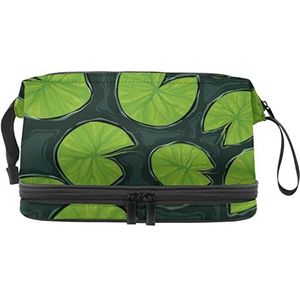 Grote capaciteit reizen cosmetische tas,Make-up tas,Waterdichte make-up tas Organizer, Lily Pad Green, Meerkleurig, 27x15x14 cm/10.6x5.9x5.5 in