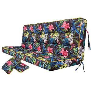 PillowPrim Kussen voor schommelbank, zitkussen, bankkussen, voor tuinbank, outdoor, indoor, breedte 140 x 49 cm en rugleuning 140 x 56 cm, kleurrijke bladeren