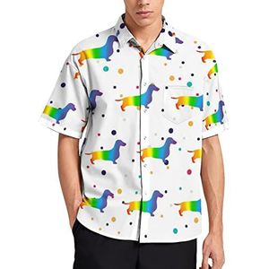 Regenboog Daschund Hawaïaans shirt voor mannen zomer strand casual korte mouw button down shirts met zak