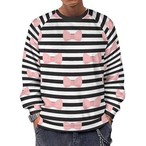 Roze strikken zwart wit streep heren ronde hals sweatshirt lange mouw T-shirt lichtgewicht casual pullover tops