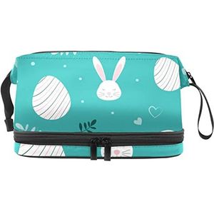 Dubbellaags Cosmetische Tas Paasei Bunny Bloem Draagbare Make-up Tas Reizen Organizer Pouch Voor Vrouwen Meisjes Toiletries Tassen, Meerkleurig, 27x15x14 cm/10.6x5.9x5.5 in, Make-up zakje