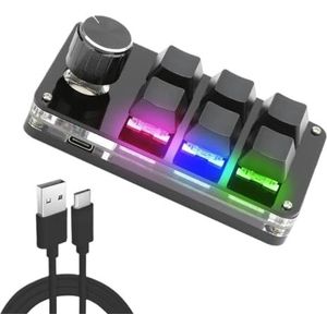 QPSJXN Aangepast toetsenbord met 12 en 2 Macro USB mechanisch toetsenbord (K06-zwart-RGB)