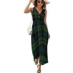 Schotse tartan geruite dames lange jurk mouwloze maxi-jurk zonnejurk strand feestjurken avondjurken S