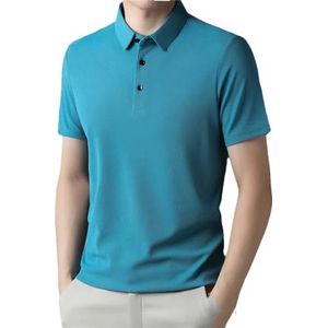 Heren Mode Wafel Effen Korte Mouwen Polos Shirt Mannen Zomer Ademend Comfortabele Shirt Tops, Blauw, XXL