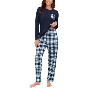 Reliwel Damespyjama's met lange mouwen en geruite pyjamabroek, tweedelige set, zachte nachtkleding voor dames, loungewear, pyjamaset, S-XXL