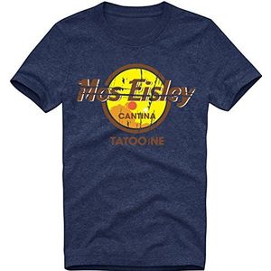 EZYshirt® Mos Eisley Cantina Tatooine Organic T-shirt voor heren, ronde hals, Black Heather Blue/Kleurrijk, M
