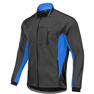 Fleece Heren Fietsjack Winter Houd Warm Jersey Volledige ritssluiting Waterdicht Winddicht Regenjassen Fietsen Fietsen Sportjassen met zak,Blue-2XL