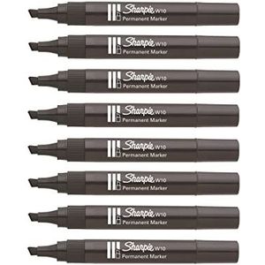 Sharpie W10 Permanente Markers - Beitel Wedge Tip - Zwarte Inkt - Pack van 8