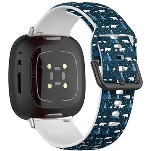 Zachte sportband compatibel met Fitbit Sense / Sense 2 / Versa 4 / Versa 3 (ijsbeer kinderen winterlandschap), siliconen armband, accessoire