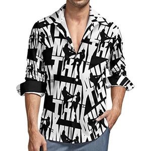 Muay Thai Overhemd voor heren, button-down shirt met lange mouwen en V-hals, casual regular fit tops