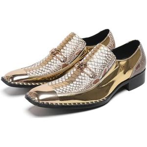 ZZveZZ Gele Heren Casual Party Banket Hoogte Verhogende Ademende Antislip Leren Schoenen(48 EU)