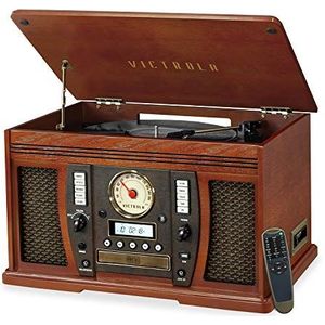 Victrola Aviator 8-in-1 Bluetooth Record Player & Multimedia Center with Built-in Stereo Speakers - 3-Speed Turntable, Vinyl to MP3 Recording, Wireless Music Streaming, Mahogany