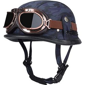 Motorhelm, met bril Retro open-face helm verstelbare snelsluiting D,XXXL=63-65CM(B,M=5556CM)