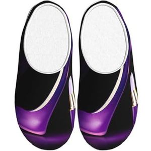 Elegante paarse hoge hakken met lippenstift print winter warme pantoffels indoor anti-slip pluche pantoffels ontspannen thuis voor vrouwen mannen, Zwart, 37.5 EU