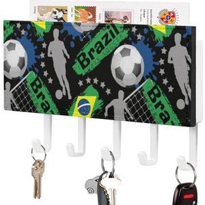 Brazilië Voetbal Sleutelhouder voor Wandsleutelhangers Organizer Wandmontage Sleutelrek met 5 Haken