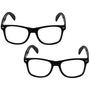 Oramics Hoornbril zonder sterkte, voor vrouwen en mannen, retro bril (2x zwarte nerdbril), 2 x zwarte nerd-bril