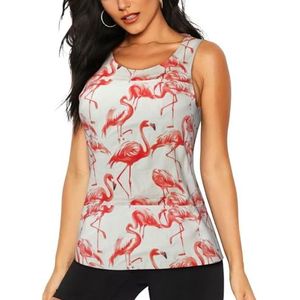 OAZCVBNN Flamingo's op witte print hete zomer mouwloze tops atletische tanktops sportschool actieve levensstijlen casual uitjes, Zwart, S
