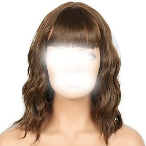 DieffematicJF Pruik Women's Short Synthetic Wigs, Dark Roots And Bangs For Daily Wear, Natural Brown (Color : Blue, Size : 12 pulgadas)