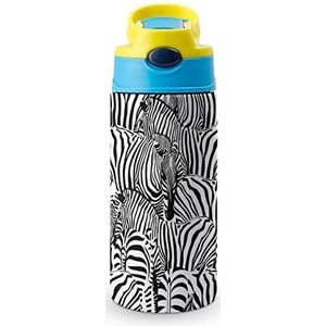Zebra Patroon 12 oz Water Fles met Stro, Koffie Tumbler Water Cup Rvs Reizen Mok Voor Vrouwen Mannen Blauw-Stijl