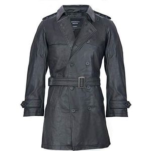 Mens zwarte Duitse militaire WW2 Vintage lange trenchcoat echt lederen jas, Zwart, XL