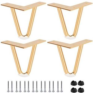 20 cm Haarspeldpoten, Btowin 4 stuks Heavy Duty Metalen Meubelpoten met Rubber Vloerbeschermers & Schroeven voor Thuis DIY Projecten TV Stand Sofa Cabinet - Goud
