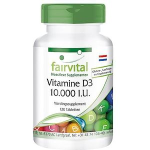Fairvital | Vitamine D3 tabletten 10.000 IU - met 120 tabletten - slechts 1 tablet per 10 dagen - cholecalciferol
