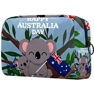 Meisje Cosmetische Tassen Vrouwen Make-up Tas Toilettas Organizer Pouch met Rits 7.3x3x5.1 Inch Happy Australia Day Cute Koala