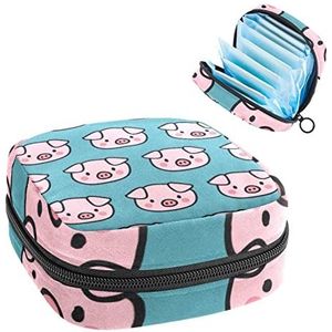 Periode Pouch Draagbare Tampon Opbergtas,Tampon Houder voor Portemonnee Vrouwelijke Product Organizer,Varken Blauw Dier, Multi kleuren, 4.7x6.6x6.6 in/12x17x17 cm
