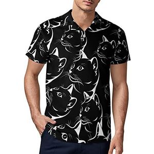 Cat Face on Black Heren Golf Polo-Shirt Zomer T-shirt Korte Mouw Casual Sneldrogende Tees 3XL
