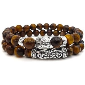 Fako Bijoux® - Buddha Natuursteen Armbanden Set - Boeddha Kralen Armbanden - Tijgeroog