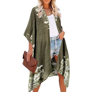 Amazon-merk - HIKARO bloemen strandhoes voor dames, kimono vest, bikini-badmode, Leger Groen, one size