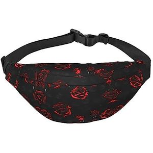 Waterdichte polyester heuptas met - lichtgewicht en duurzame crossbody-tas voor mannen en vrouwen Taekwondo-ontwerp, Rode en zwarte rozen, Eén maat