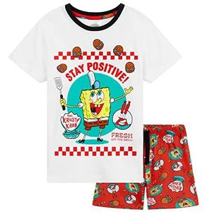 SPONGEBOB SQUAREPANTS Pyjama voor jongens, set, zomer, zacht, shorts, pyjama, kinderen, jongeren, nachtkleding, lounge, set cadeau voor kinderen, Wit/Rood, 3-4 Jaren