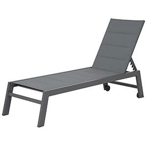 Happy Garden - Ligstoel BARBADOS in grijs textilene en zwart aluminium. Ligstoel voor buiten met meerdere standen.