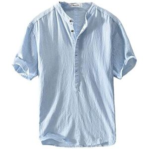 Nieuw Provence linnen katoenen overhemd voor heren, heren zomer casual lichtgewicht linnen overhemd (L, lichtblauw)