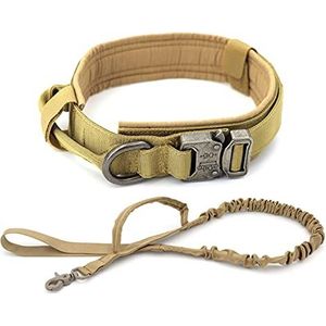 Hondenhalsband Verstelbare tactische halsband en riem Set Bedieningshendel Trainingshalsband voor kleine grote hond-bruine set, XL