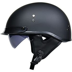 Brain-Cap Half-Shell Motorhelm Jethelm Scooter Bromfietshelm Retro Motorfiets Open Gezicht Halve Helm Met Vizier Voor Cruiser Chopper Bikers, ECE Goedgekeurd K,M(57-58cm)