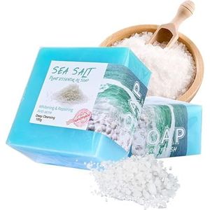 KYSUN 2 stuks handgemaakte zeep, natuurlijke gezichtszeep, vaste zeep om te douchen, natuurlijke zeep, badzeep, kurkuma zeep, zeezoutzeep, bamboehoutskoolzeep (zeezout)