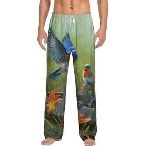 Eastern Blue Bird Heren Lange Lounge Wear Broek Nachtkleding Pyjama Bottoms Nachtkleding Nachtkleding Met Zakken En Trekkoord, Wit, S
