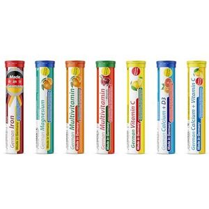 Bruistabletten assortiment mix T&D Pharma - 7x20 = 140 German bruistabletten - vitamines en mineralen in fruitige smaken - Made in Germany