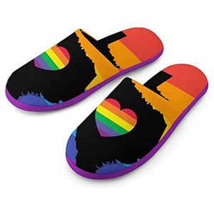 Texas Map LGBT Gay Pride katoenen pantoffels voor heren, traagschuim, antislip, gesloten teen, huisschoenen