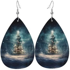 Kerstboom Sneeuw Drop-vormige Lederen Oorbellen, Vrouwen Mode Accessoires,Valentijnsdag Essentieel, Eén maat, Leer Pu